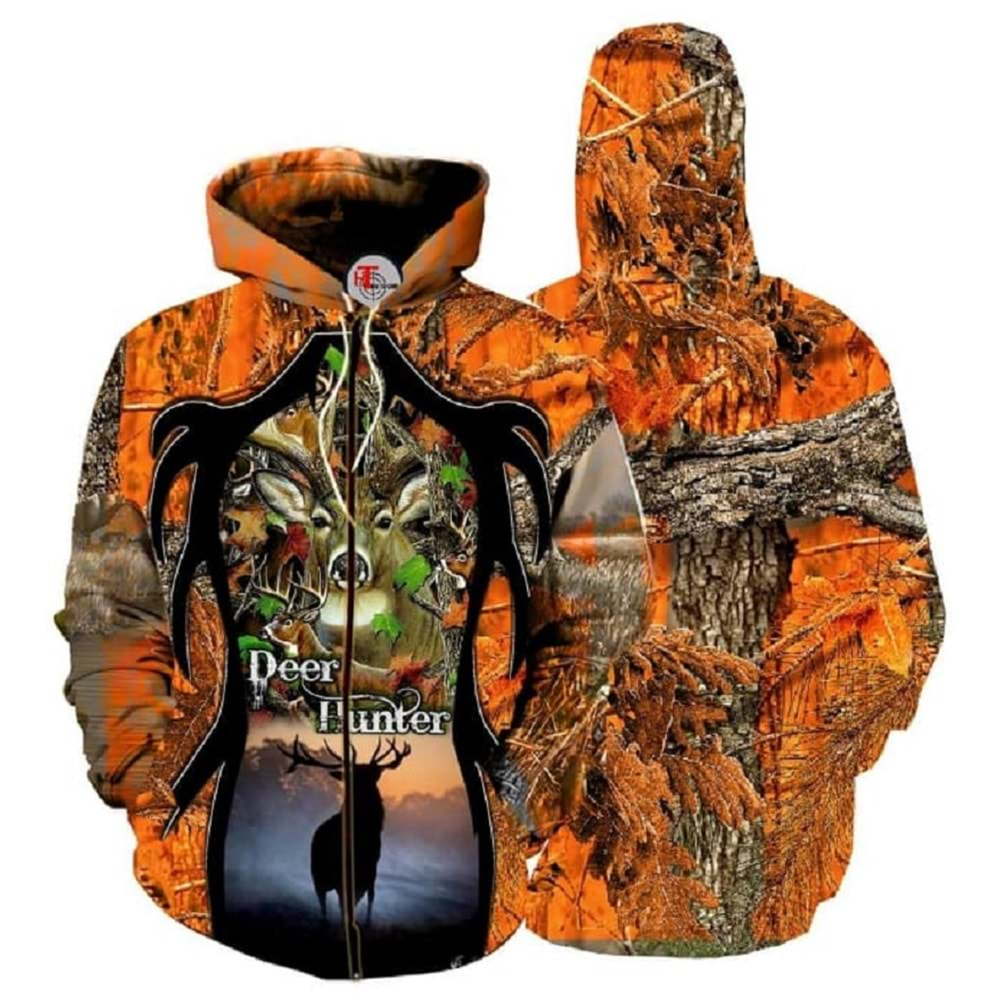 DEER HUNTER DESENLİ KAPŞONLU PENYE SWEATSHİRT - S