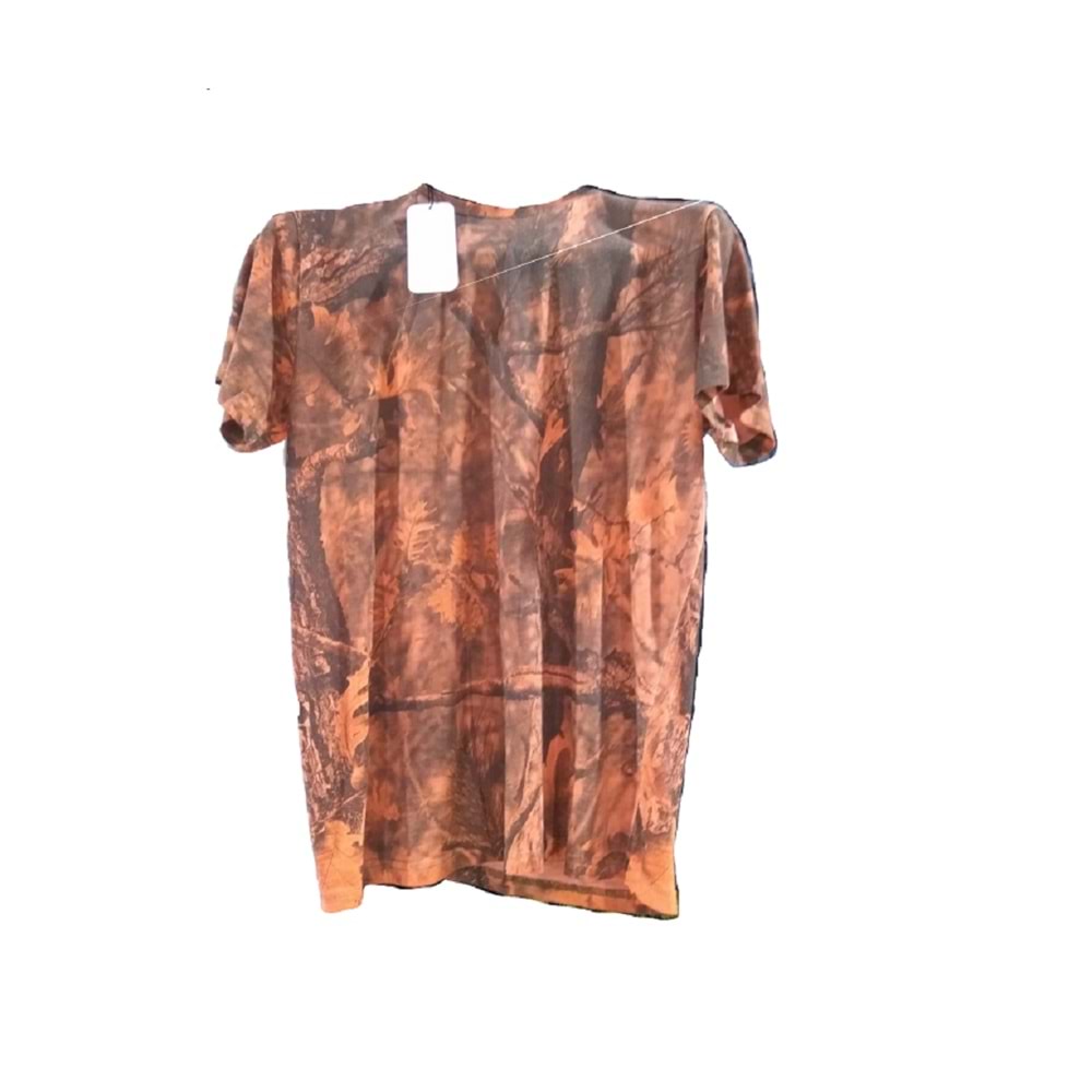 Kızıl Orman Desenli Kısa Kollu T-Shirt Yuvarlak Yaka - M