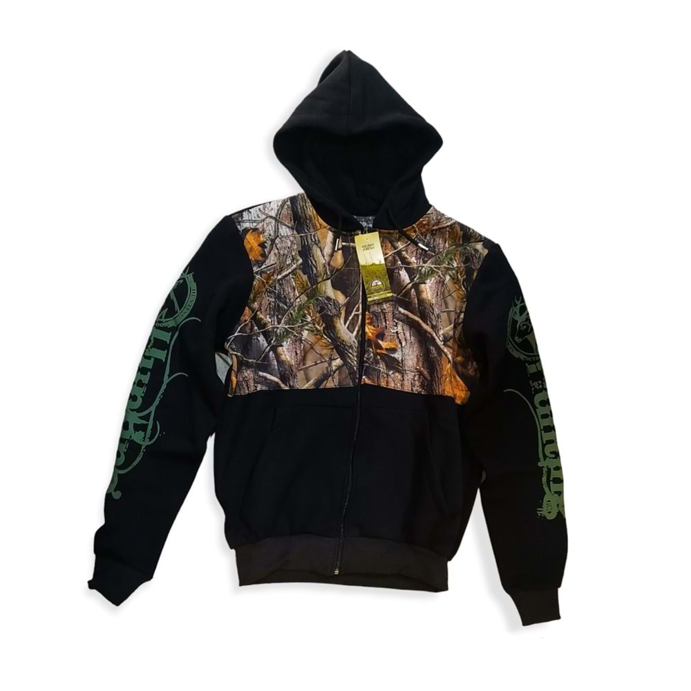 Hunting Orman Desenli İçi Polarlı Kapşonlu Sweatshirt - L