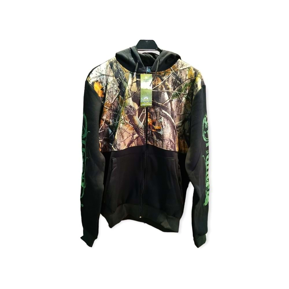 Hunting Orman Desenli İçi Polarlı Kapşonlu Sweatshirt - L