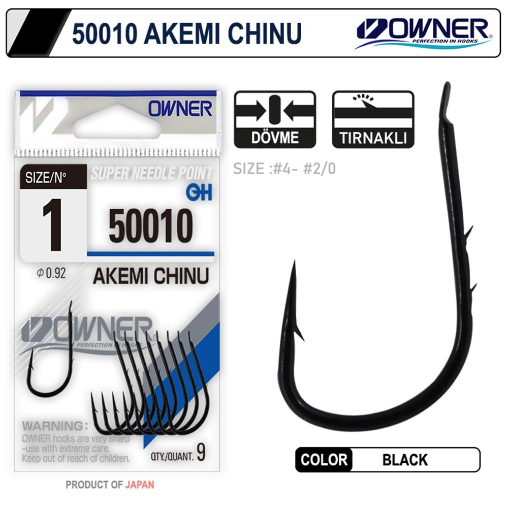 Owner 50010 Akemi Chinu Black Tırnaklı Olta İğnesi - NO-1