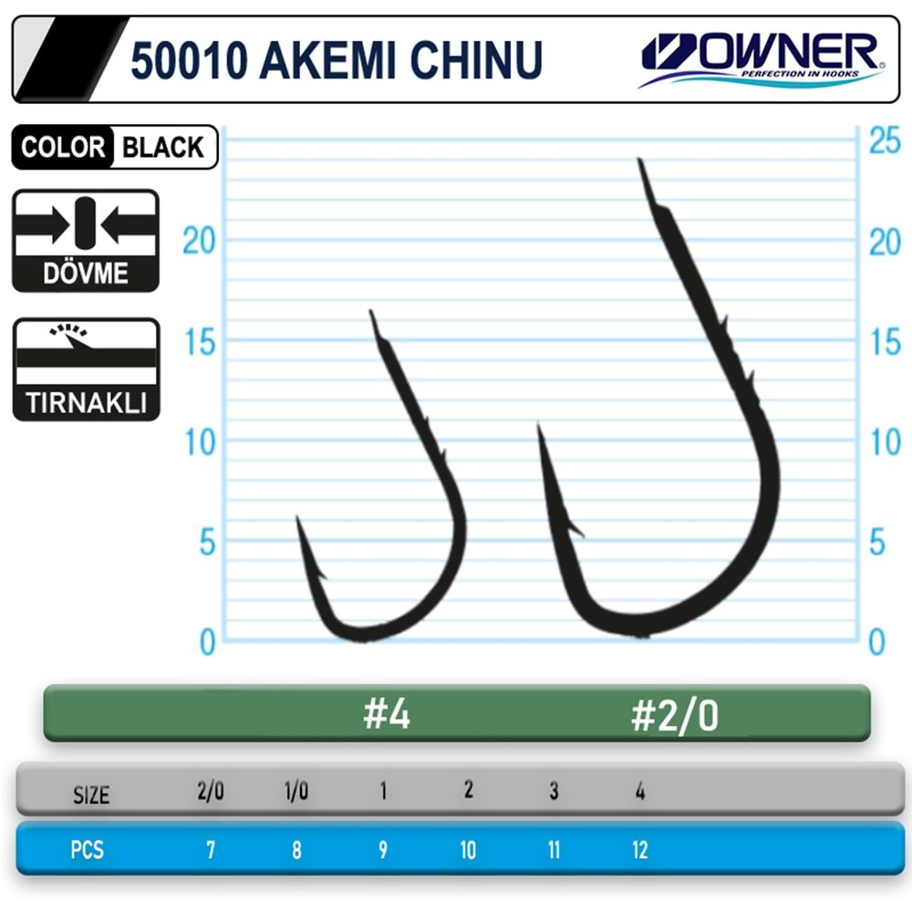 Owner 50010 Akemi Chinu Black Tırnaklı Olta İğnesi - NO-2-0