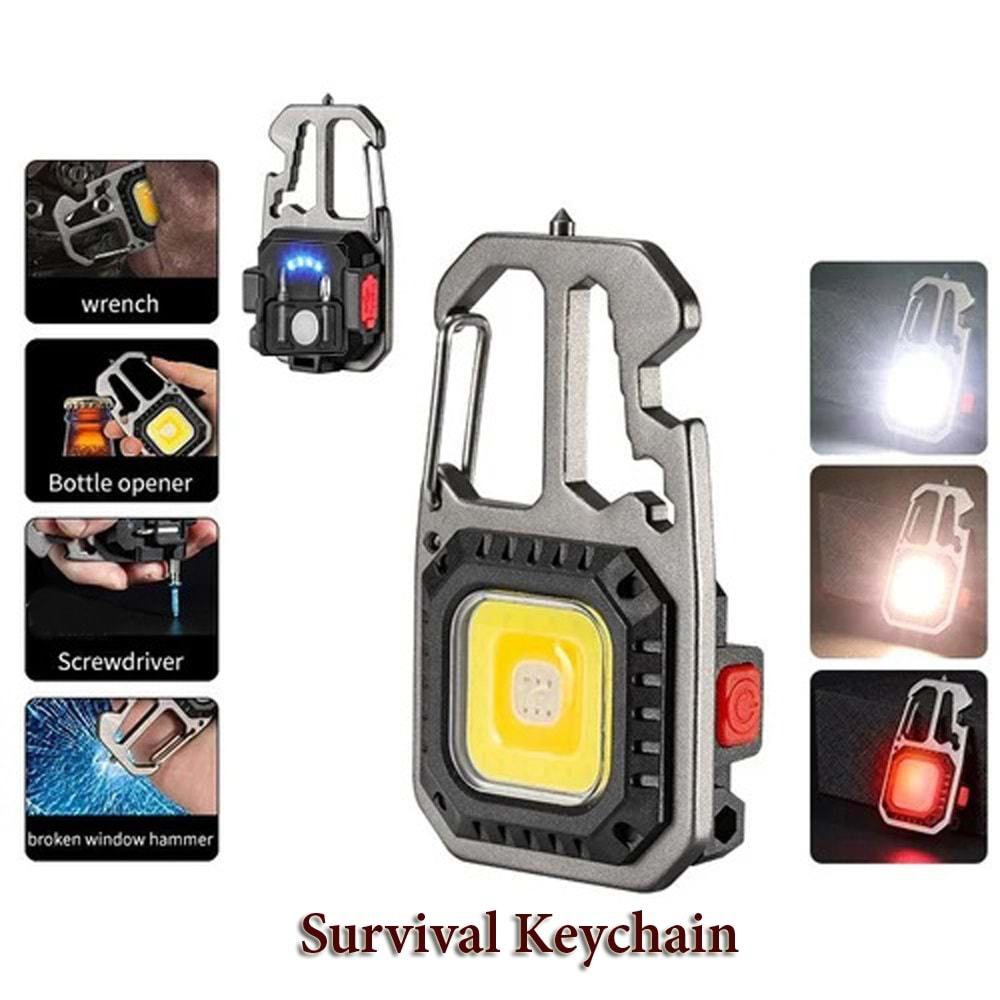 Keychain Light W5138 Cob Led USB Şarjlı Çok İşlevli Outdoor Survival Anahtarlık Fener