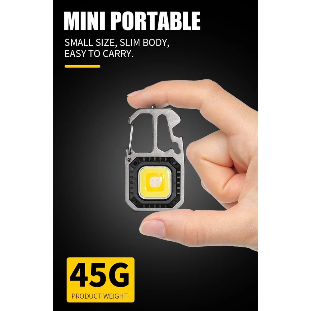 Keychain Light W5138 Cob Led USB Şarjlı Çok İşlevli Outdoor Survival Anahtarlık Fener