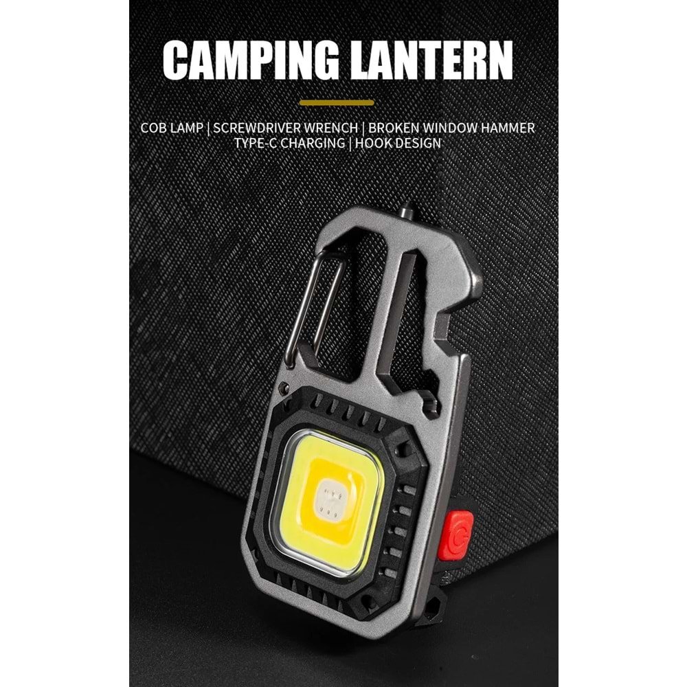 Keychain Light W5138 Cob Led USB Şarjlı Çok İşlevli Outdoor Survival Anahtarlık Fener