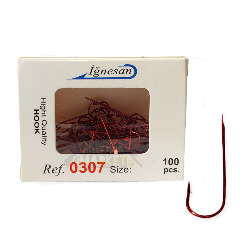 İğnesan 0307 Serisi Kırmızı Çapraz 100lü Paket Olta İğnesi - NO-4