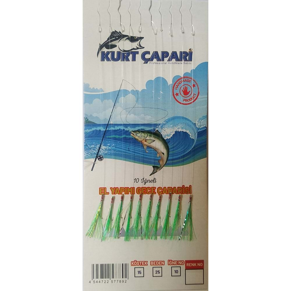 Kurt Çapari 10 Numara 7 İğneli Yeşil Simli 0.25 Beden 0.15 Kısa Köstek