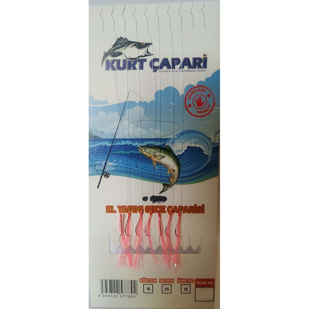 Kurt Çapari 10 Numara 7 İğneli UV Pembe Simli 0.25 Beden 0.15 Kısa Köstek