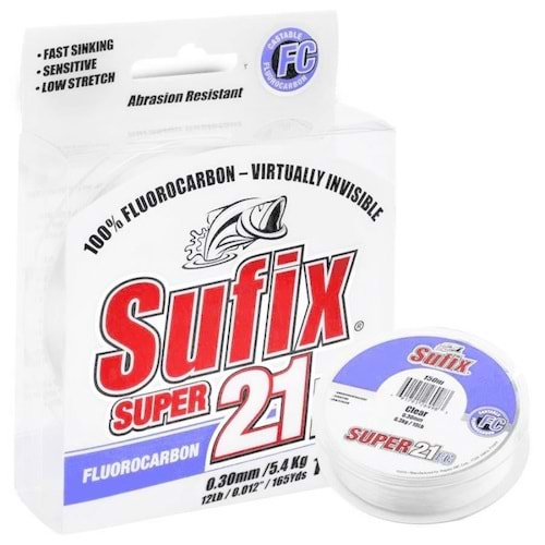 Sufix Süper 21 Fluorocarbon Clear 0.18mm Olta Misinası 50 Metre