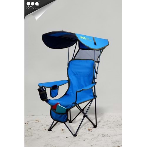 Katlanabilir Gölgelikli Mavi Renk Kamp Plaj Sandalyesi