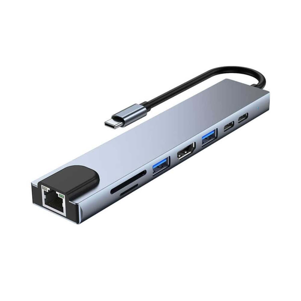 ADAPTOR 8in1 BYL-2017L USB-C TO HDMI+SD/TF+2*USB3.0+USB/C+PD+LAN