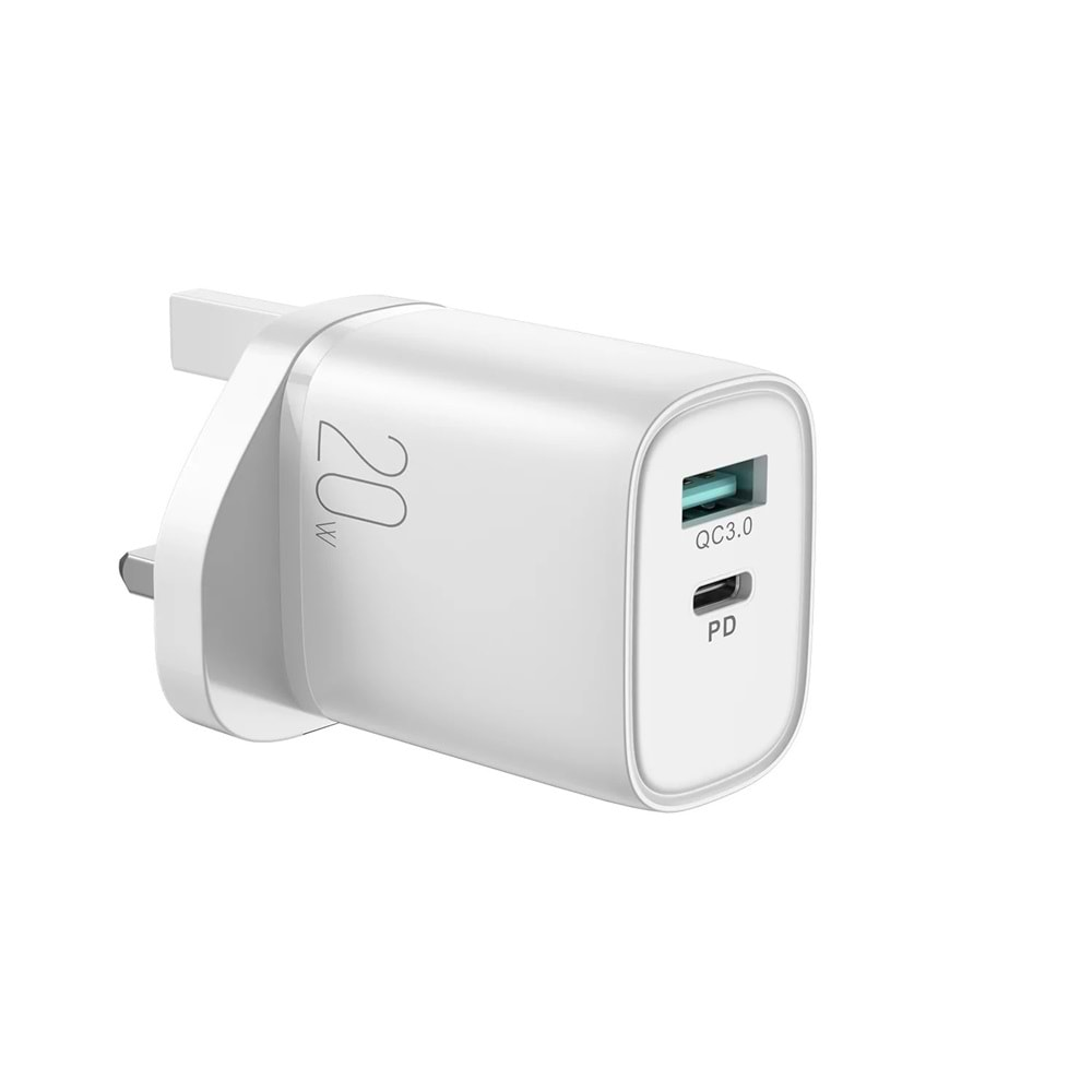 ADAPTÖR JOYROOM L-QP2011 20W DUAL PORT PD+QC 3.0 UK WHITE