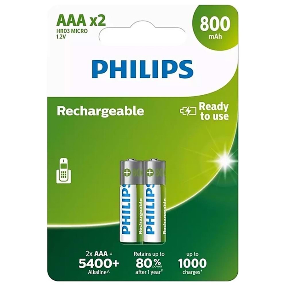 PHILIPS R03B2A80/10 ReCHARGEABLE AAA 2li Pil