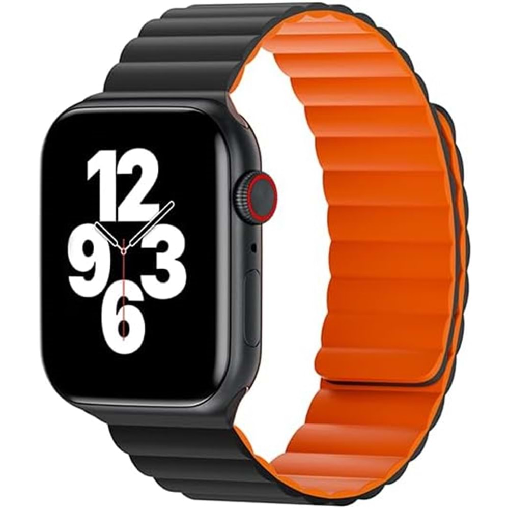 WIWU MAGNETIC SILICONE WATCH BAND 42/44/45/49mm BLACK+ORANGE