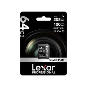 LEXAR 64GB PROFESSIONAL SILVER PLUS SDXC UHS-I 205MB/S-100MB/S