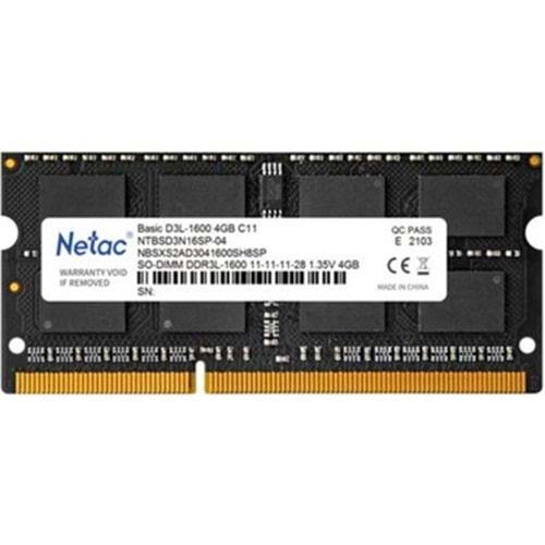 BELLEK NETAC BASIC 4GB 1600MHZ DDR3L NTBSD3N16SP-04 NOTEBOOK