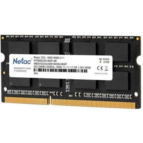 BELLEK NETAC BASIC 8GB 1600MHZ DDR3L NTBSD3N16SP-08 NOTEBOOK