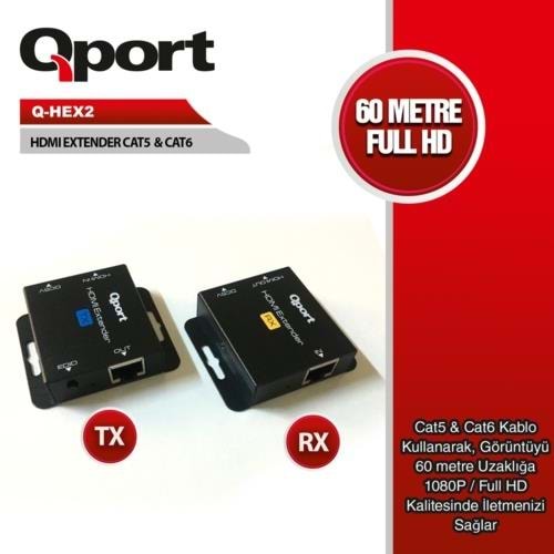 QPORT Q-HEX2 60mt HDMI EXTENDER CAT5-6 2li Paket