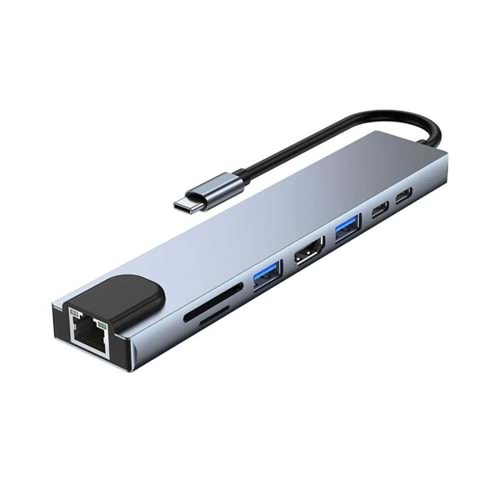 ADAPTOR 8in1 BYL-2017L USB-C TO HDMI+SD/TF+2*USB3.0+USB/C+PD+LAN