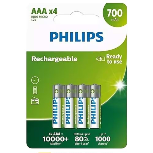 PHILIPS R03B4A70/10 ReCHARGEABLE AAA 4lü Pil