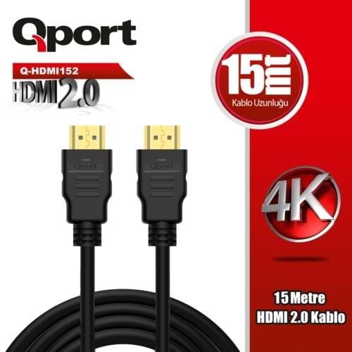 KABLO QPORT Q-HDMI152 HDMI 15MT 2.0V 3D/4K/Altın Uçlu/Parazit ÖNLEYİCİ