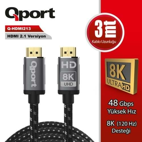 KABLO QPORT Q-HDMI213 ALTIN UÇ ÖRGÜLÜ HDMI 3MT