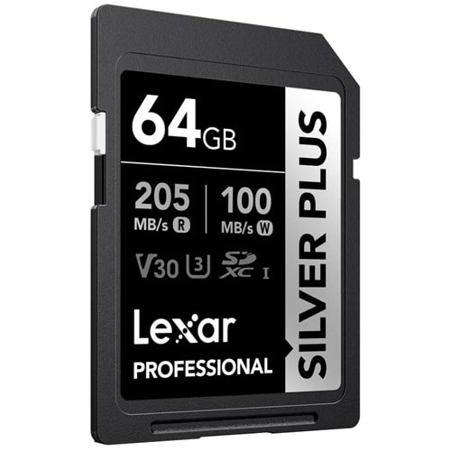 LEXAR 64GB PROFESSIONAL SILVER PLUS SDXC UHS-I 205MB/S-100MB/S