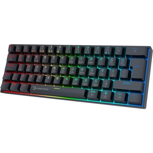 Klavye Gamepower Lyra Rgb 60m Mekanik Blue Switch Siyah