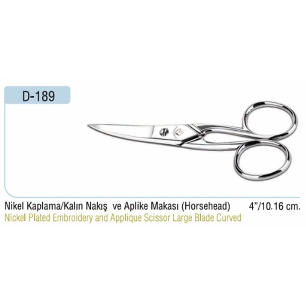 D-189 Nikel Kaplama Kalın Nakış ve Aplike Makası 04 Inch 10.16 cm