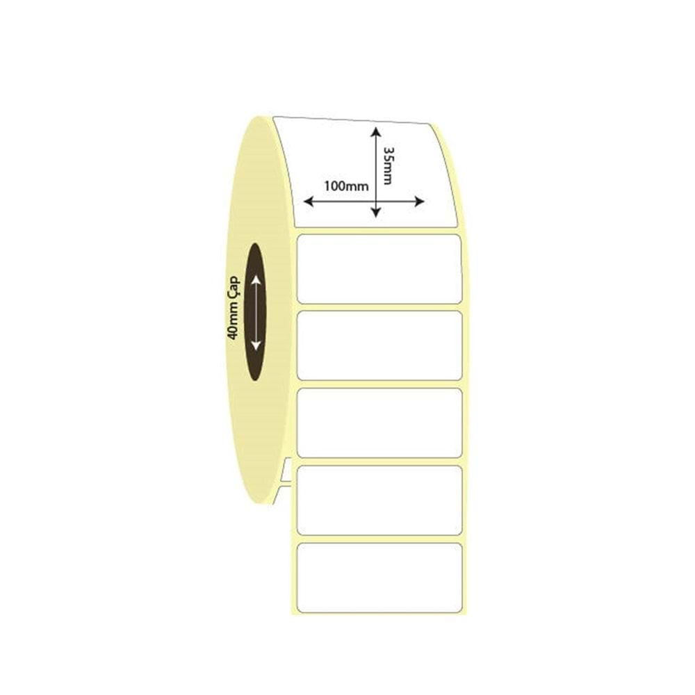 Kuşe Etiket Sticker, Ölçü 100 mm x 35 mm, Kuka 40 mm