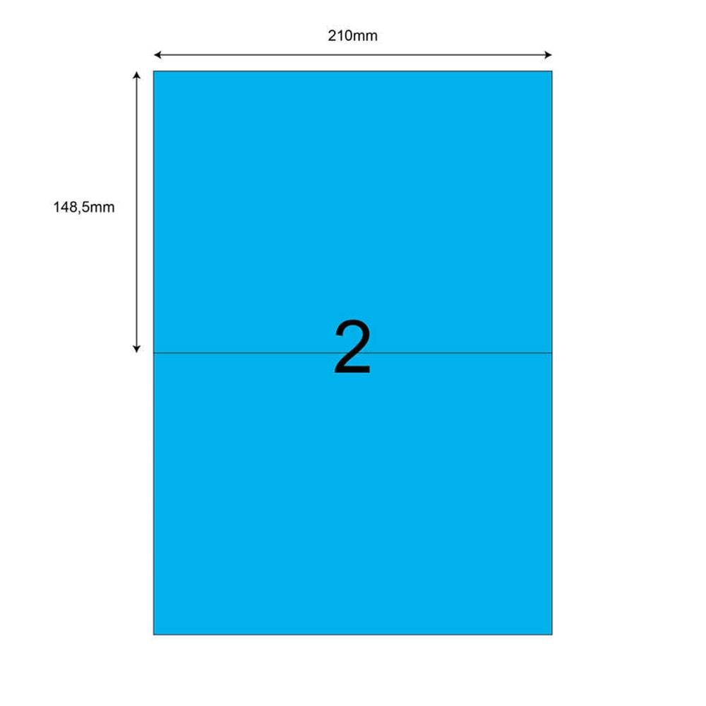 Lazer Etiket En 210 mm x Boy 148.50 mm Sayfada 2 Adet Bölme Pakette 100 Sayfa Çerçevesiz Renk Mavi