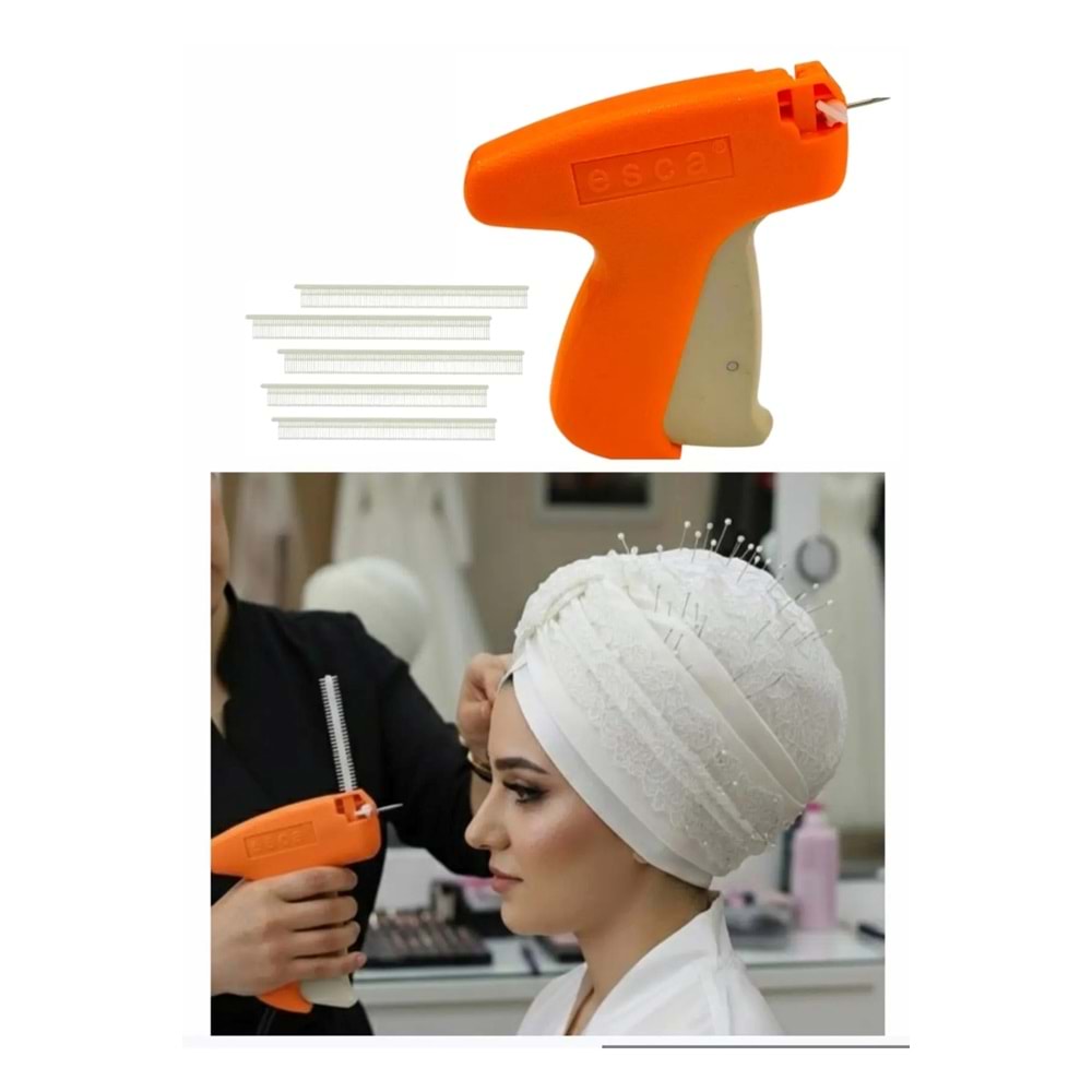 Türban Gelinlik Kuaför Başörtüsü Kılçık Tabancası ve 5 Şerit Şeffaf Kılçık (500 Adet) Hediyeli