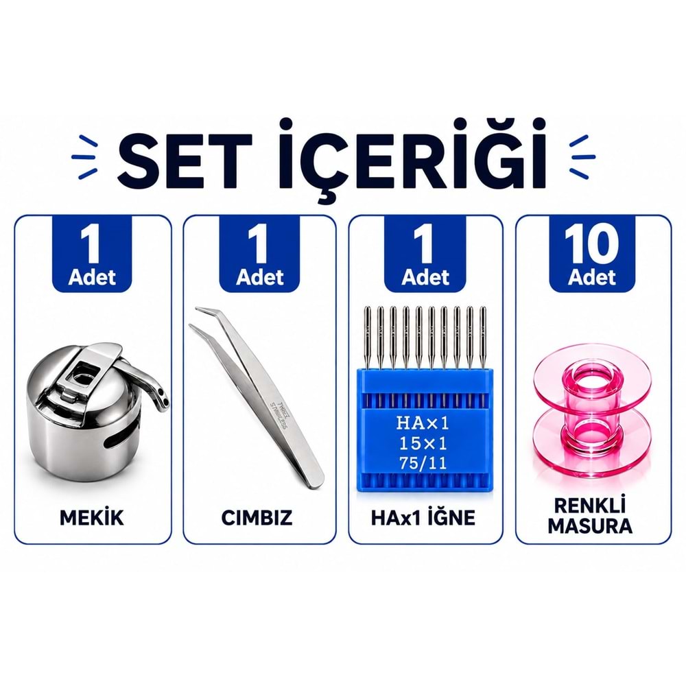 Ev Tipi Dikiş Makinesi Aksesuar Seti Plus Mekik Masura İğne Cımbız