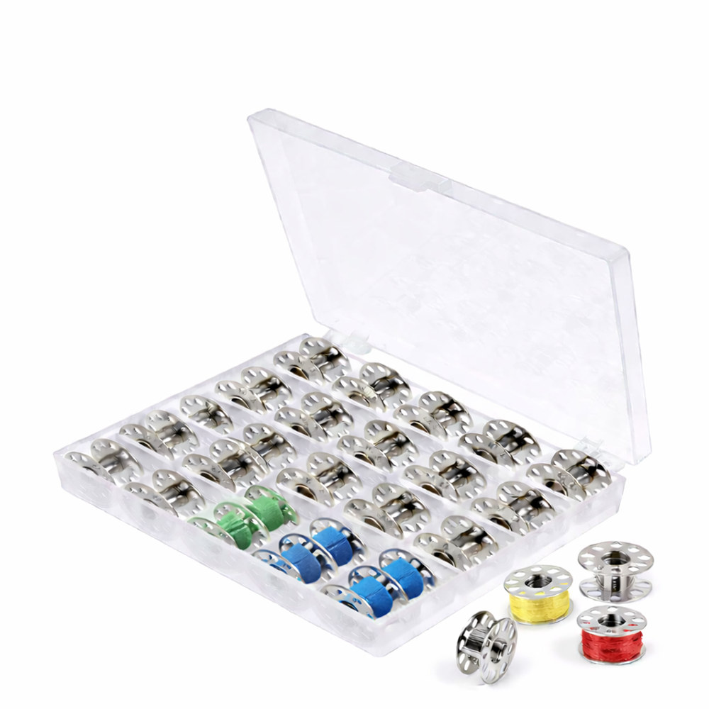 Ev Tipi Aile Dikiş Makinesi Metal Masura Kapaklı Şeffaf Saklama Kutulu 25 Adet Masura