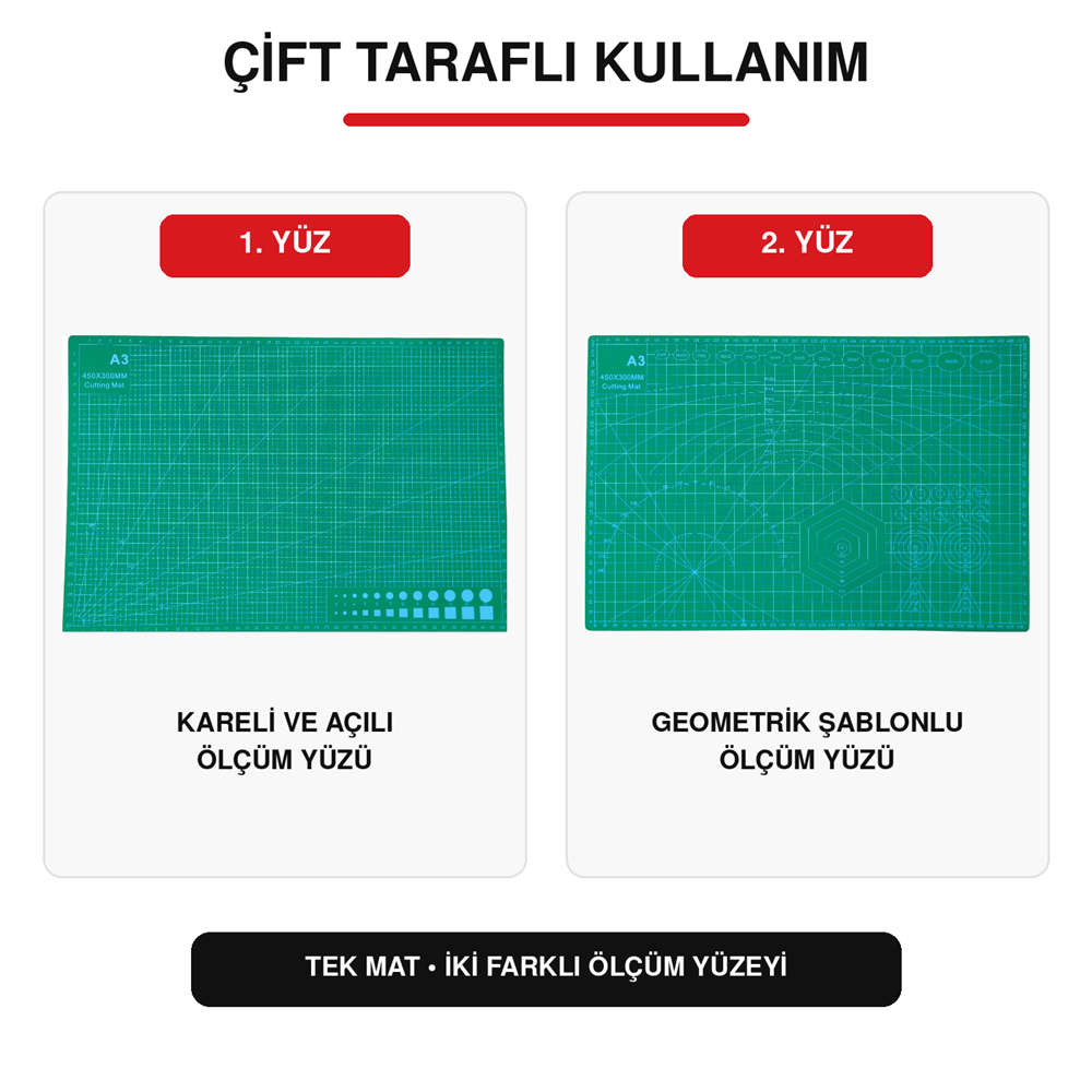 A3 Çift Taraflı Kesim ve Çizim Matı 45x30 cm 3 mm Kalınlık Ölçülü Kesim Altlığı