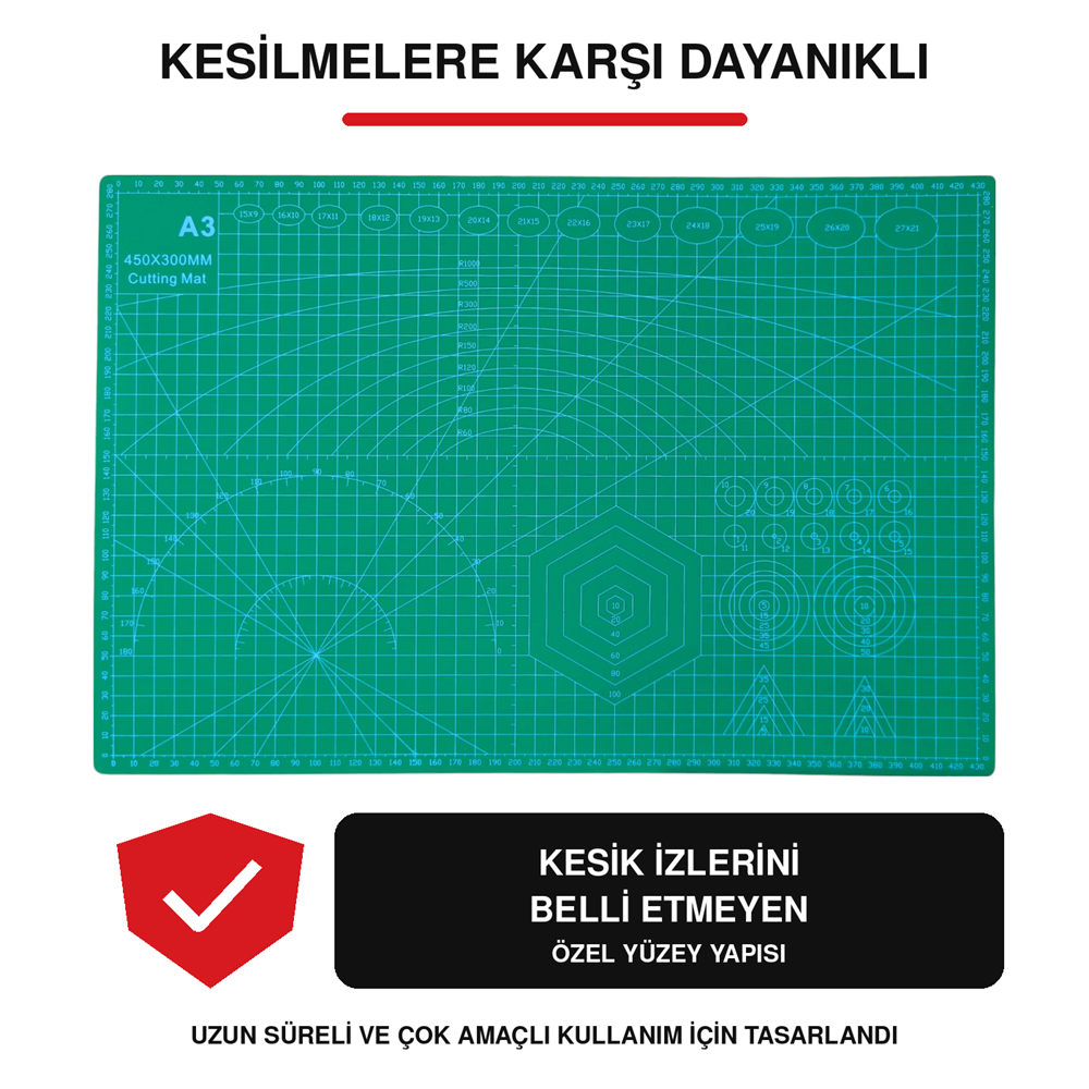 A3 Çift Taraflı Kesim ve Çizim Matı 45x30 cm 3 mm Kalınlık Ölçülü Kesim Altlığı