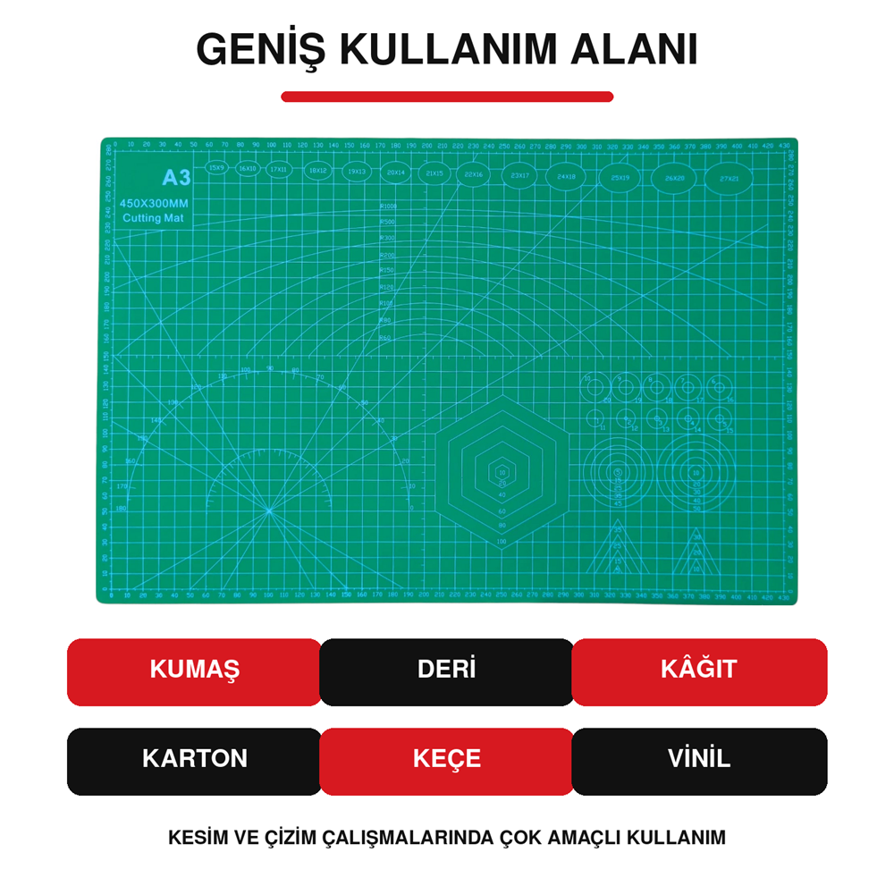 A3 Çift Taraflı Kesim ve Çizim Matı 45x30 cm 3 mm Kalınlık Ölçülü Kesim Altlığı