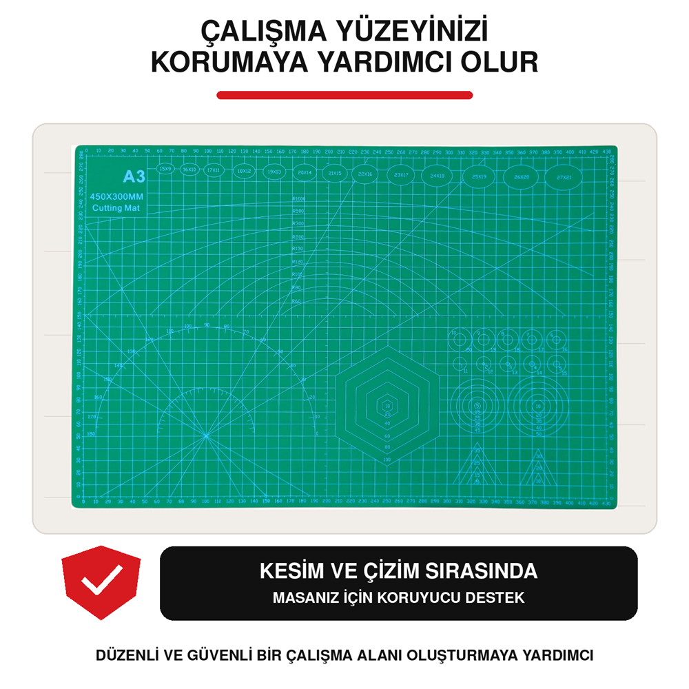 A3 Çift Taraflı Kesim ve Çizim Matı 45x30 cm 3 mm Kalınlık Ölçülü Kesim Altlığı