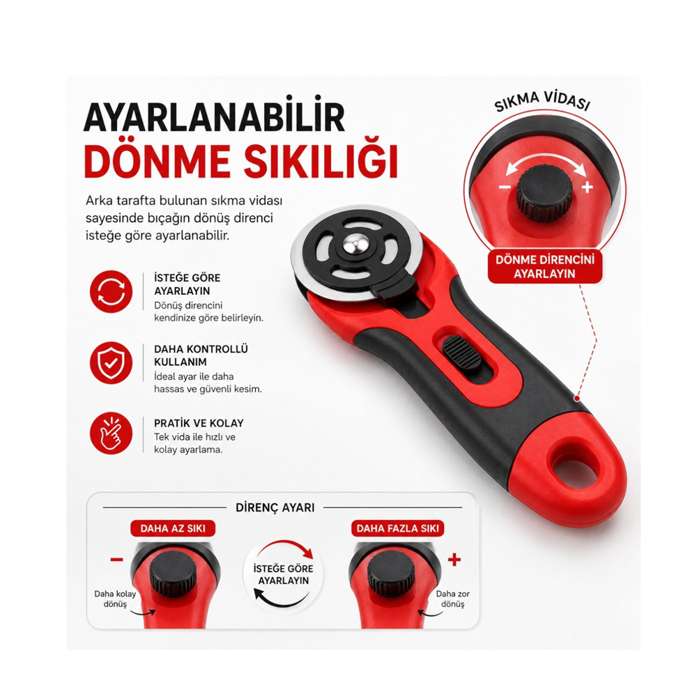 Döner Kumaş Kesici Rotary Cutter Patchwork Quilting Deri Keçe Vinil 45 mm