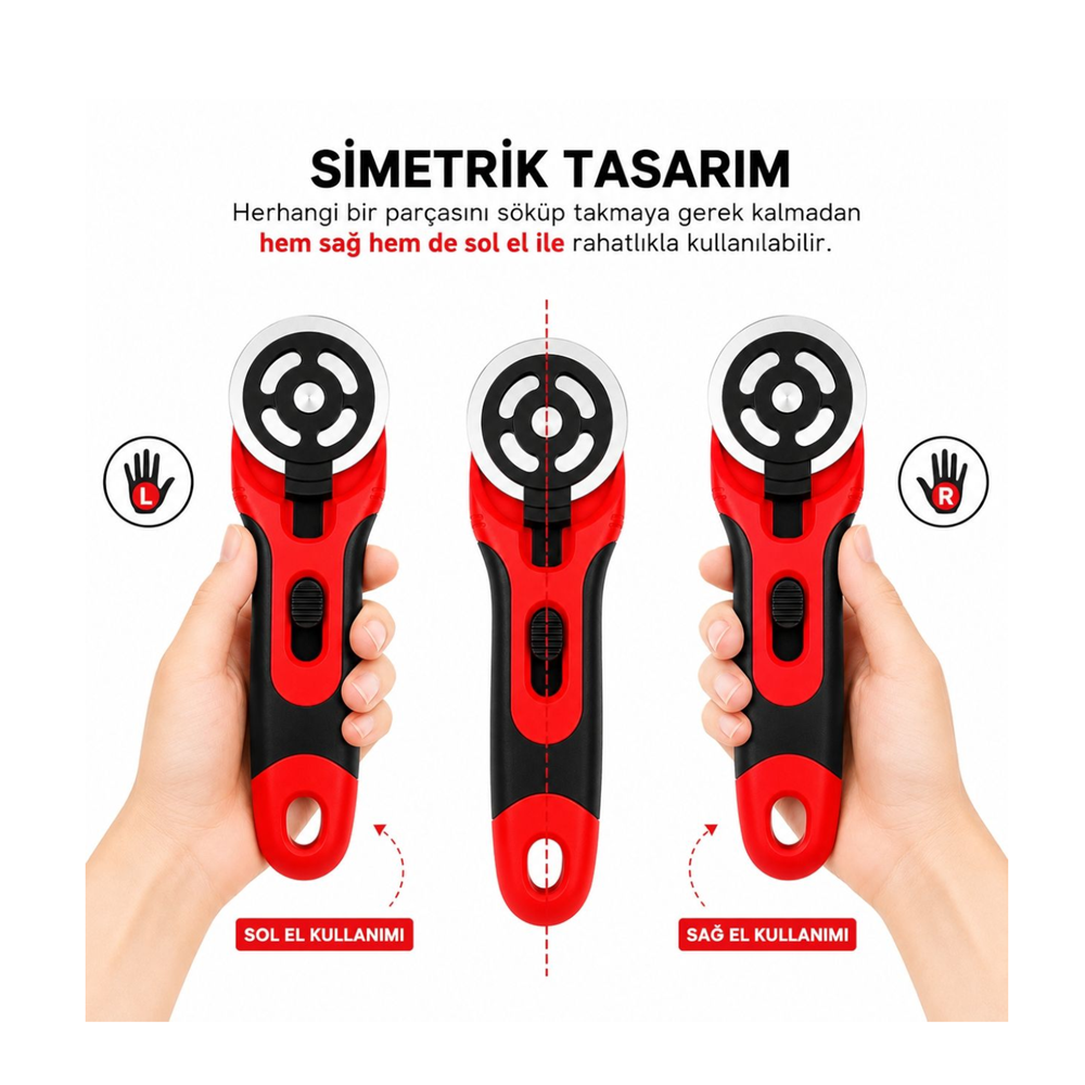 Döner Kumaş Kesici Rotary Cutter Patchwork Quilting Deri Keçe Vinil 45 mm
