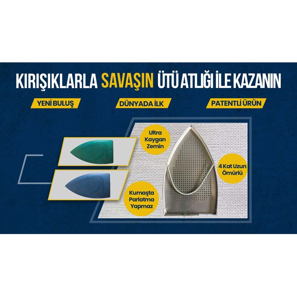 Buharlı El Ütüsü Alüminyum Çerçeveli Seramik Yeşil Taban Çarık, Model STB200, Made in Türkiye