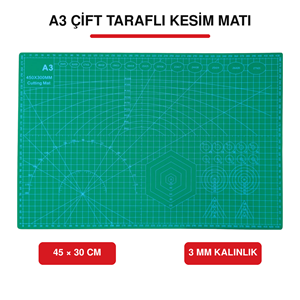 A3 Çift Taraflı Kesim ve Çizim Matı 45x30 cm 3 mm Kalınlık Ölçülü Kesim Altlığı