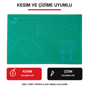 A3 Çift Taraflı Kesim ve Çizim Matı 45x30 cm 3 mm Kalınlık Ölçülü Kesim Altlığı