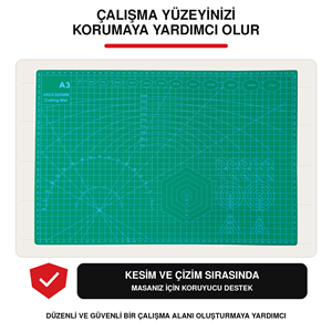 A3 Çift Taraflı Kesim ve Çizim Matı 45x30 cm 3 mm Kalınlık Ölçülü Kesim Altlığı