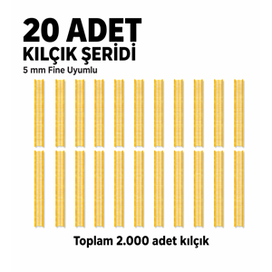 Sarı İnce Kılçık Şeridi 5 mm 20 Adet Şerit 2.000 Adet Türban Tabancası Yedek Kılçık Seti