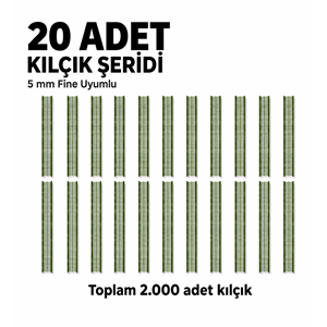 Yeşil İnce Kılçık Şeridi 5 mm 20 Adet Şerit 2.000 Adet Türban Tabancası Yedek Kılçık Seti
