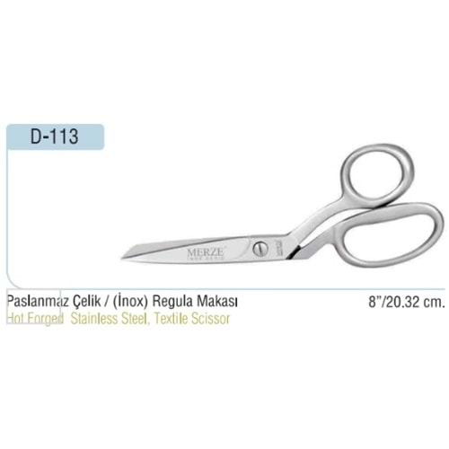 D-113 Paslanmaz Çelik İnox Regula Makası 08 Inch 20.32 cm