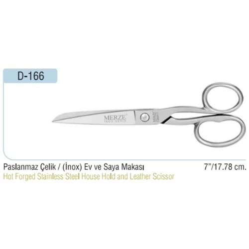 D-166 Paslanmaz Çelik İnox Ev ve Saya Makası 07 Inch 17.78 cm