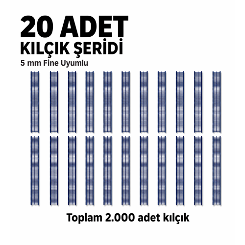 Lacivert İnce Kılçık Şeridi 5 mm 20 Adet Şerit 2.000 Adet Türban Tabancası Yedek Kılçık Seti