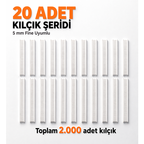 Şeffaf 5 mm Fine Kılçık 20 Şerit 2.000 Adet Etiketleme Kılçık Türban Ve Kuaför Tabancası İle Uyumlu